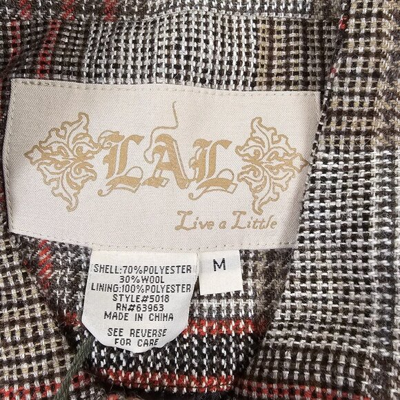 Live a Little Jacket Womens Medium Plaid Preppy Autumn Wardrobe Essential Blazer - Picture 10 of 16